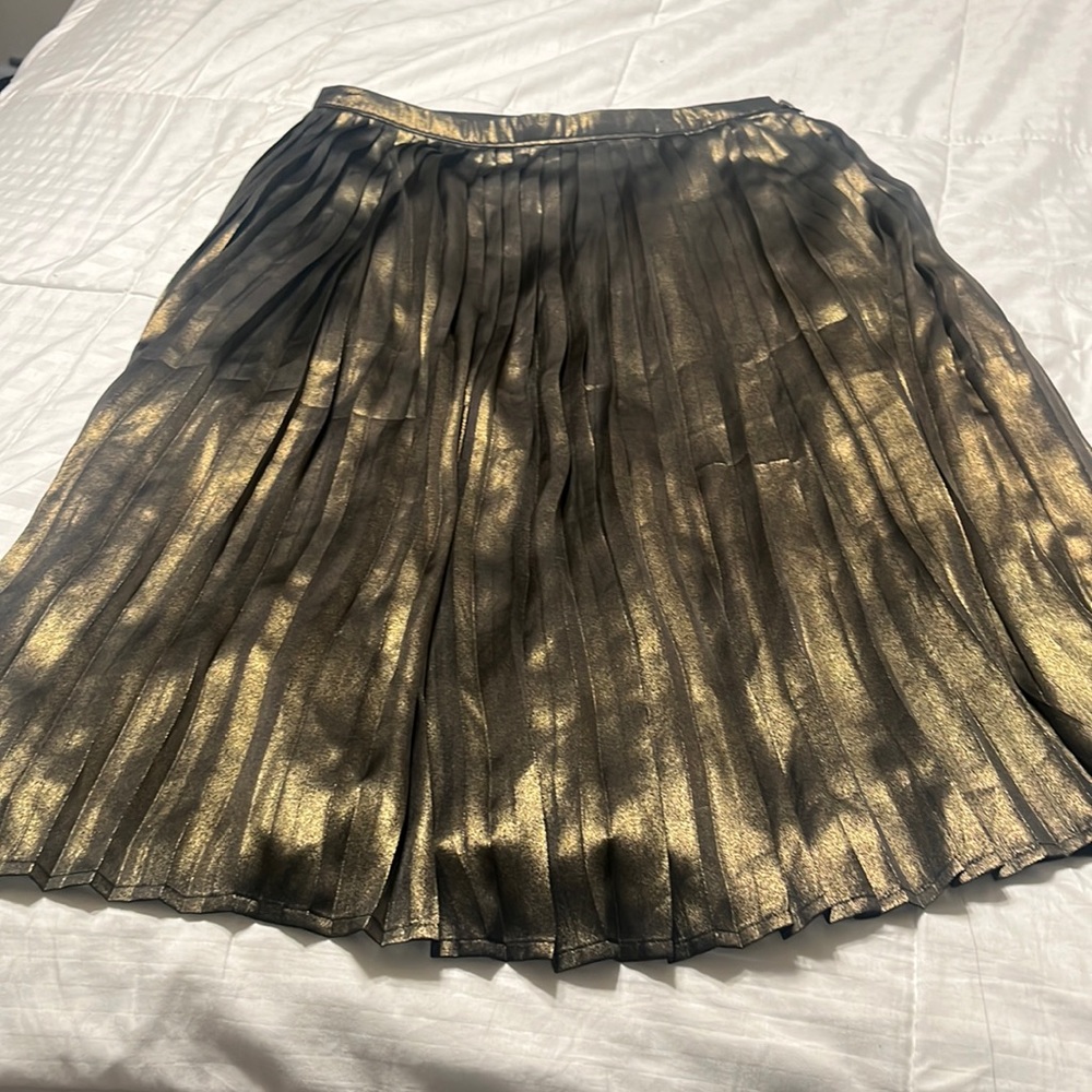Abercrombie &Fitch Pleated Gold Skirt New no tags left side zipper size L.